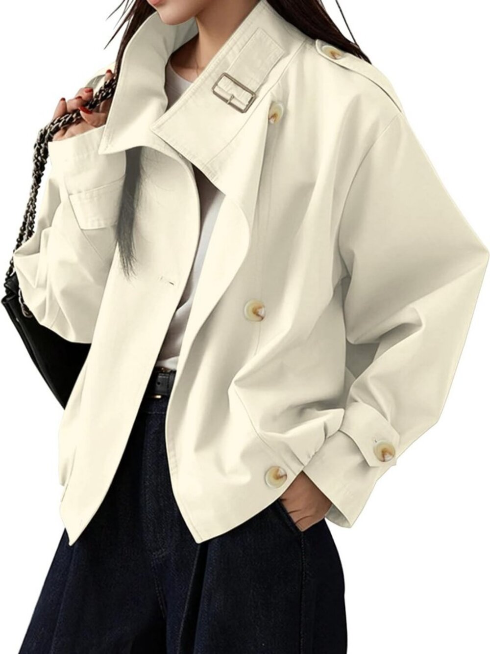 Vintage Trench Coat for Women | Funnel Neck Cropped Jacket | Stylish Outerwear